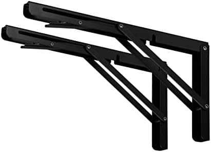 CLT CLETING 24" Black Folding Shelf Brackets Max. Load 440 lb, Heavy Duty DIY Wall Mounted Shelf Bracket Space Saving for Table Work Bench, Pack of 2