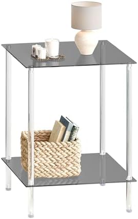 Tempered Glass Side Table, 2-Tier Acrylic End Table