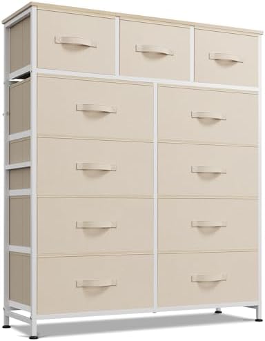 WLIVE Tall Dresser for Bedroom, 11 Drawer Chest of Drawers, Cream White