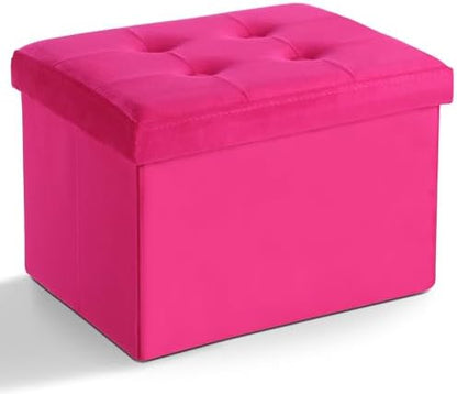 LINMAGCO Ottoman with Storage Small Foot Rest Stool Under Desk Stool Short Folding Footrest for Living Room Bedroom Home Office Dorm 17x13x13in(ROSEO)