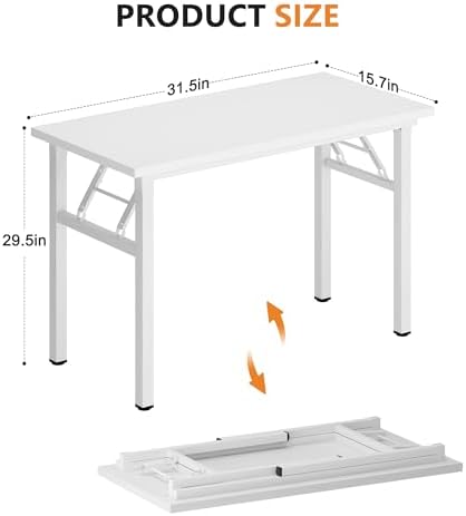 DlandHome 31.5 Inch Small Folding Computer Desk for Home Office, White
