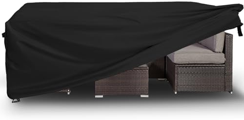 Easy-Going Rectangle Patio Furniture Cover Waterproof Outdoor Dining Table and Chair Cover Anti-UV Outside Sectional Sofa Set Covers (126"L x 63"W x 28"H, Black)