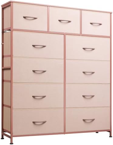 WLIVE Tall Dresser for Bedroom, 11 Drawer Chest of Drawers, Pink