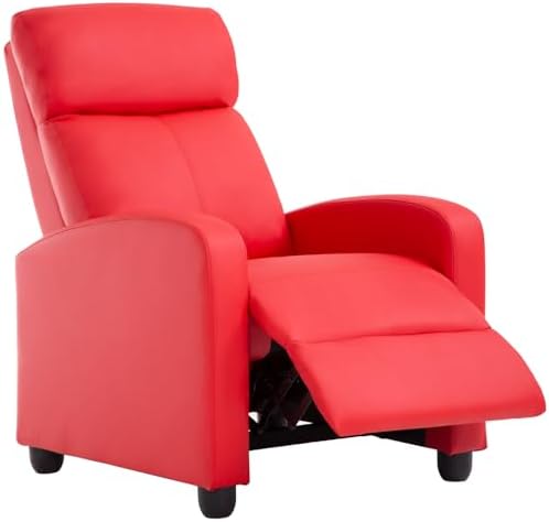 BestMassage | Recliner Chair | No Massage Function | Pu Red | with Lumbar Support, Adjustable Push Back, Wide Armrests, Footrest & Padded Seat | Easy Assembly | for Living Room, Home Theatre
