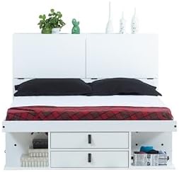 memomad Bali Chest Set: Bed + Storage Headboard, Full Size, Matte White