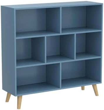 IOTXY Wooden Open Shelf Bookcase - 3-Tier Bookshelf with Legs, Bright Blue