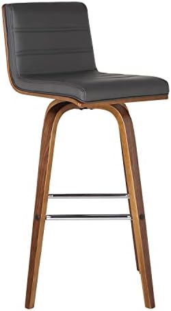 Armen Living Vienna Mid-Century Modern 30" Bar height Barstool Faux Leather Wood Finish, Grey/Walnut