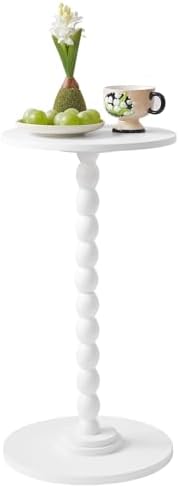 Aibiju Side Table, Wood Round Drink Table, Small End Table, Weighted Base Pedestal Table for Living Room, Bedroom, Modern White YD-RST001W