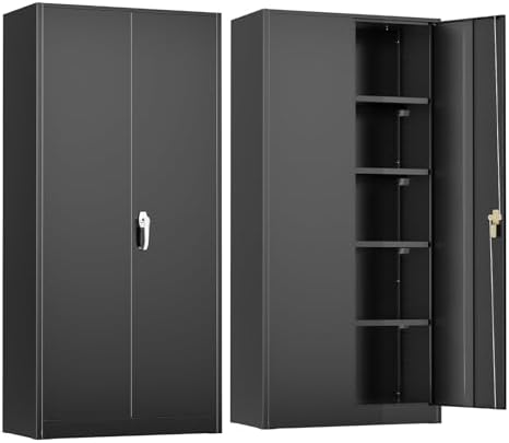 Crownland 72" Metal Storage Cabinet, Lockable Garage Storage Cabinets, High Office Cabinet with Adjustable Shelves for Home Office, Pantry,Classroom, Garage, File(Black)