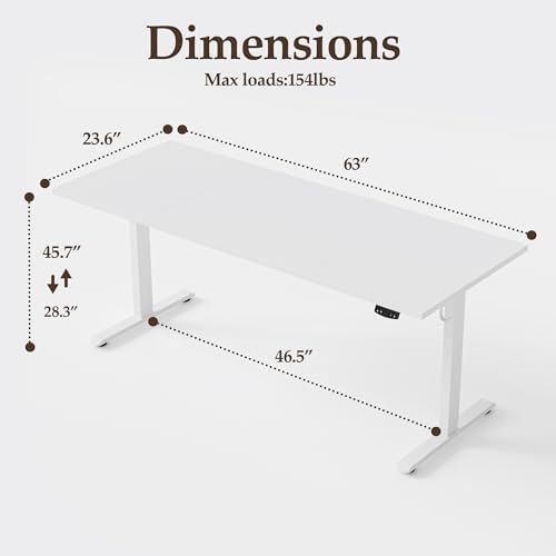 Klicelor 63 x 24 Electric Standing Desk, Height Adjustable, White