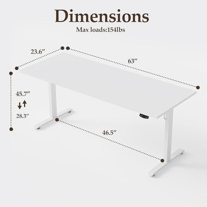 Klicelor 63 x 24 Electric Standing Desk, Height Adjustable, White