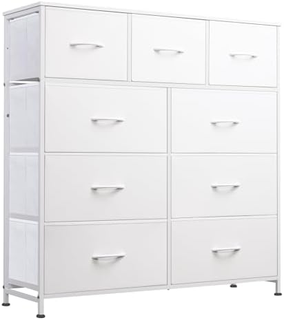 WLIVE Tall Dresser for Bedroom, 9 Drawer Chest of Drawers, White