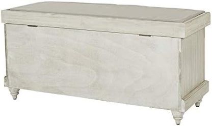OSP Home Furnishings Dover Coastal Lift-Top Storage Bench with Shutter Face Styling, White Wash Finish with Off-White Fabric Cushion