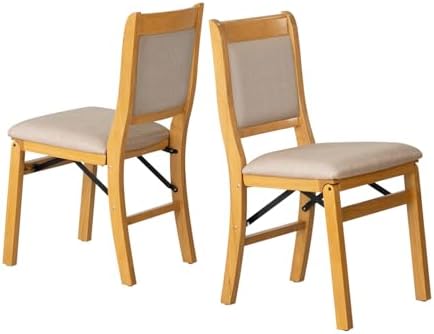 East West Furniture - WCC-OAK-03 - Waco Folding Modern Dining Chairs with PU Leather Seat, Padded Back Design, Set of 2, No Assembly Required, Oak Wood Finish