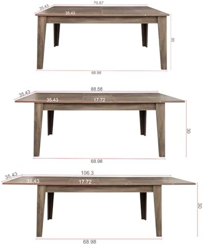 106.3'' Extendable Dining Table Kitchen Table for 6-8, Modern Mid-Century Rectangle Multifunctional Dining Room Table Kitchen Table for Living Room Apartment, Dark Oak