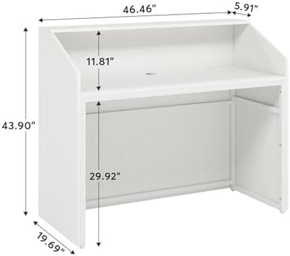 LITTLE TREE 47-Inch Reception Desk with Counter, White Front Desk Reception Room Table, Retail Counter for Checkout, Modern Welcome Desk for Lobby, Office, Beauty Salon
