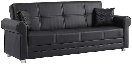 Ottomanson Convertible Sofa Bed Futon Couch with Hidden Storage & Click-Clack Sit-Sleep Conversion – Firm Support Sleeper Sofa for Living Room, Apartment & Guest Room, Black