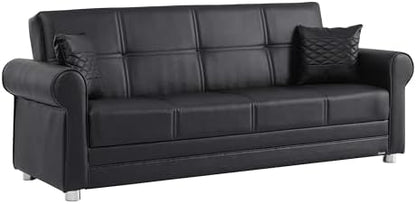 Ottomanson Convertible Sofa Bed Futon Couch with Hidden Storage & Click-Clack Sit-Sleep Conversion – Firm Support Sleeper Sofa for Living Room, Apartment & Guest Room, Black