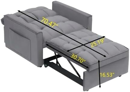 Sleeper Chair, Pull Out Chair Sleeper with Adjustable Back & Pocket, Convertible Chairs Bed Sleepers for Adults, 3 in 1 Sofa Bed Chairs for Small Spaces, Living Room, Gray