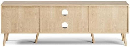 TV Stand with Rattan Doors for TVs up to 65", Mid-Century, Natural