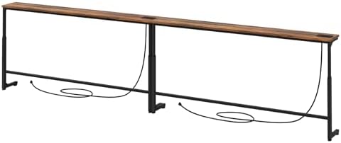 Kitstorack 102.3" Extra-Long Behind Couch Table, Height Adjustable Narrow Console Table with 2 Power Strips, Anti-Tip Wall Screws, Rustic Brown Finish, Split Design for Flexible Use
