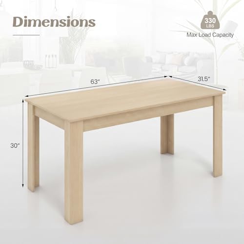 GIANTEX Dining Table for 4-6, 63" Large Rectangular Kitchen Table, Natural