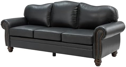 HULALA Home 81" Genuine Leather Sofa with Rolled Armrests, Black