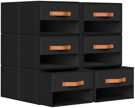 DIMJ Closet Organizers and Storage - Pull-out Fabric Bins with Drawers for Closet Foldable Clothes Organizers with Clear Window, Stackable Storage Drawers for Bedroom,Living Room,Shelf,6-Pack, Black