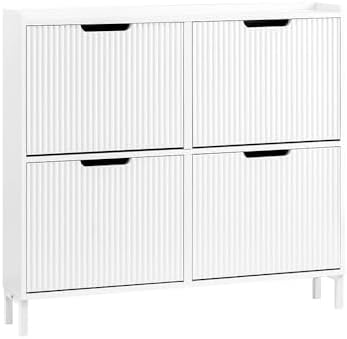 SoBuy Shoe Storage Cabinet for Entryway, Freestanding Shoe Organizer Cabinet, Narrow Slim Hidden Shoe Rack, FSR170 (White, 4-Drawers)
