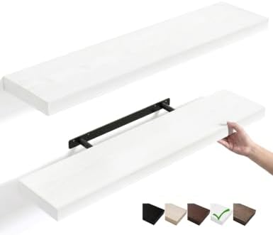 White Long Floating Wall Shelves, 36 Inch Bathroom Shelf Set of 2