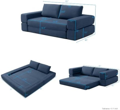 HANXIN 81'' Futon Sleeper Sofa Bed, Boneless Couch for Living Room, Blue
