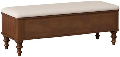 50.8” Multi-Functional Storage Ottoman Bench – Wooden End of Bed Bench with Linen Seat, Shoe Organizer Storage Bench for Bedroom, Entryway, Living Room, Closet