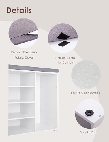 Shoe Storage Bench with Cushion, 16-Cubby Shoe Rack with Seat