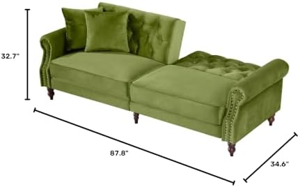 Legend Vansen 87.8 inchs Convertible Velvet Bed Sleeper Futon Sofas, Green