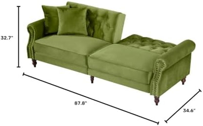Legend Vansen 87.8 inchs Convertible Velvet Bed Sleeper Futon Sofas, Green