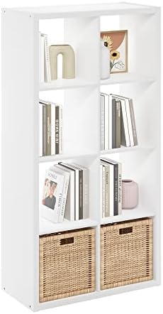8-Cube Cubicle Bookshelf, Cube Bookcase with Open Back, Reversible Book Shelf, Cube Storage Organizer, 15 x 30 x 58, for Living Room, Home Office, White