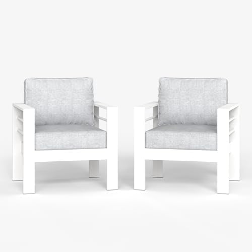 LayinSun Aluminum Patio Chair Sofa, All-Weather Metal Modern 2 Seater Outdoor Sofa with 5" Thick Cushion