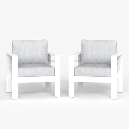 LayinSun Aluminum Patio Chair Sofa, All-Weather Metal Modern 2 Seater Outdoor Sofa with 5" Thick Cushion