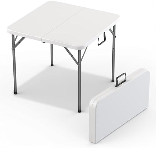 2 PACK of 34" Square Foldable Table with Built in Handle & Steel Legs | Heavy Duty Portable | Perfect for Party, Dining, Wedding, Events, Picnic Indoor Outdoor, Camping, Utility, Temporary