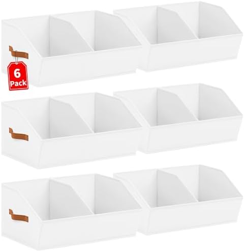 Closet Organizers and Storage Bins - 6 Pack Collapsible Divided Trapezoidal Cube Storage Bins Baskets with Orange Handle for Organizing Clothes Blankets, Toys, Books, Towels(White)