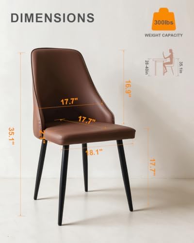 High Back Dining Chairs Set of 2, Chocolate Brown Leather Kitchen Chairs
