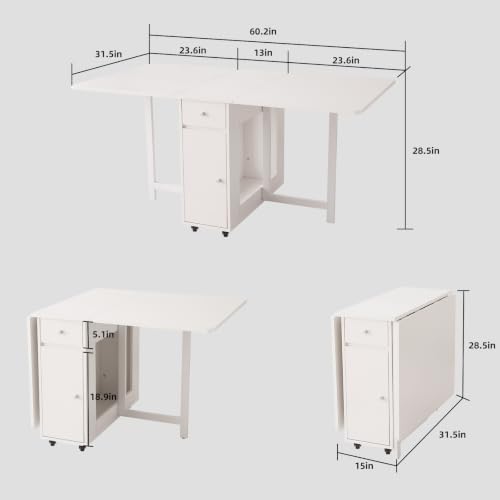 COMUHOME Drop Leaf Folding Dining Table with Storage for Small Space