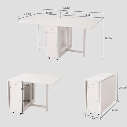 COMUHOME Drop Leaf Folding Dining Table with Storage for Small Space
