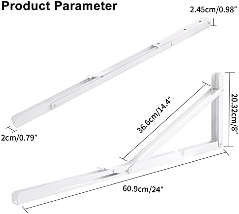 YUMORE Folding Shelf Brackets, 24 Inch Heavy Duty L Bracket, White, 2 Pack