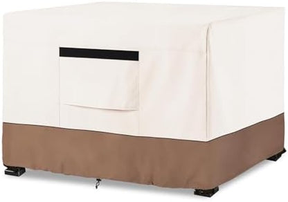 Fire Pit Cover,Outdoor Heavy Duty 600D 100% Waterproof Fire Pit Cover Square,Weatherproof Firepit Covers Square 28" W x 28" D x 25" H,Beige & Brown