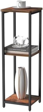 10" Wide Square Drink Table with Adjustable Feet - 3-Tier Small Side Table for Apartments, Balcony & Office | Space-Saving, Lightweight & Multi-Functional (Plants, Books, Drinks, Brown)