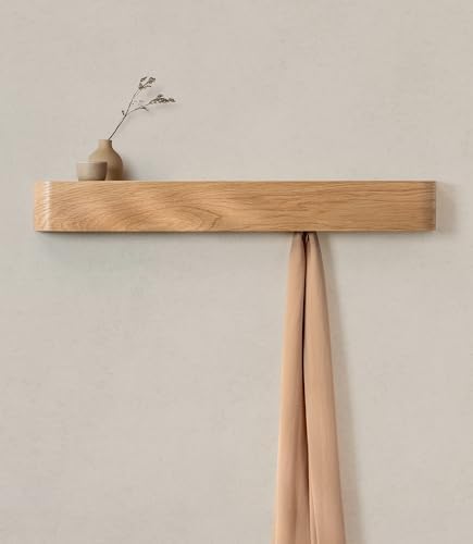 Kazai. Wall-Mounted Coat Rack 'Toke' - Modern Design Coat Rack with Hidden Wall Hooks - Solid Wood Veneer Panel Coat Hanger - Oak