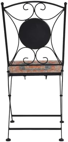 Garden Chair Set of 2 Orange and Grey Powder-coated iron, Ceramic,Stylish Mosaic Bistro Chairs with Geometric Pattern | Durable & WeatherResistant | for Garden, Patio or Terrace Outdoor Furniture