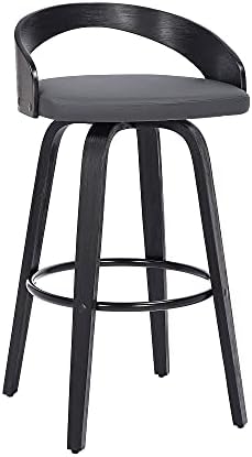 Armen Living Sonia 26" Counter Height Swivel Gray Faux Leather and Black Wood Bar Stool - Set of 2