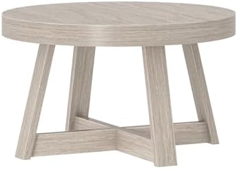 Plank+Beam Classic Coffee Table, 30 Inch, Round, Seashell Wirebrush